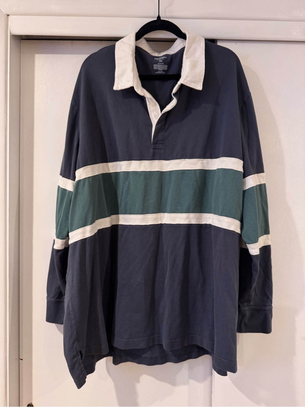 Arizona Jean Company Navy and Teal Long-Sleeve Rugby Polo